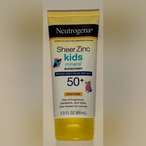 Neutrogena Sheer Zinc Kids Mineral Sunscreen Lotion, Tear Free, 50+ SPF, 3.0 oz.